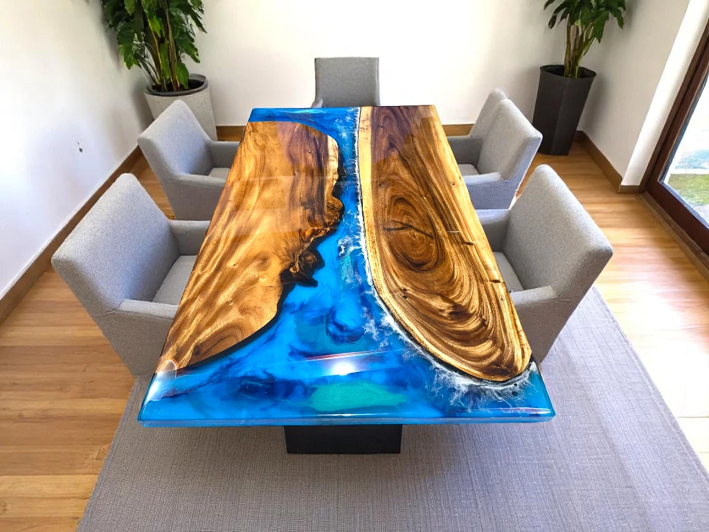 Custom Blue River Epoxy Table Perfect for Hallway & Living Room Decor